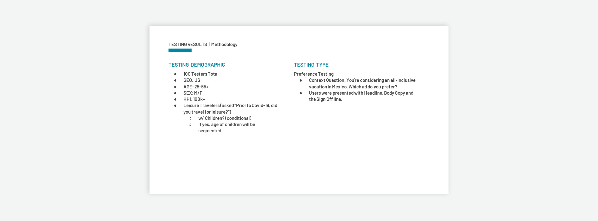 Testing Demographic Breakdown